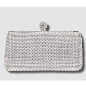 Whiting & Davis Crystal Ball Clutch Dimpled Mesh Sliver Evening Purse Rhinestone